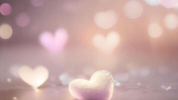 Pastel pink gradient heart decoration. soft warm bokeh backdrop. photo