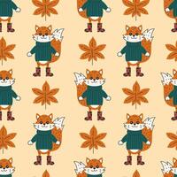 Fox and Chestnut Leaf Fall Seamless Pattern vector