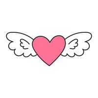 Pink Heart Shape with Wings Doodle Icon vector