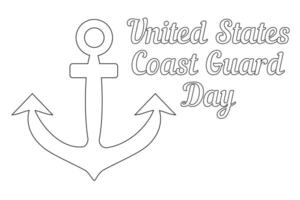 Outline illustration of an anchor with United States Coast Guard Day text for a coloring page. Ideal for educational and festive uses. vector