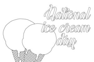 Celebrate National Ice Cream Day with this fun and festive coloring page featuring ice cream cones and whimsical text. vector