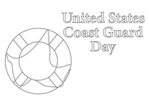 Outline illustration of a lifesaver with United States Coast Guard Day text for a coloring page. Perfect for educational and festive activities. vector