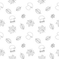 Beautiful autumn-themed coloring page with leaves and mushrooms. Perfect for kids and adults. Enjoy a relaxing and creative activity. vector