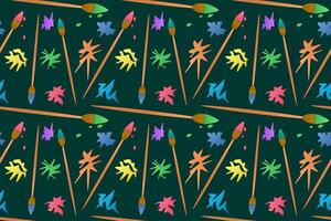 Seamless back-to-school pattern with colorful paintbrushes and splashes. Perfect for educational designs, school supplies, and creative projects. vector