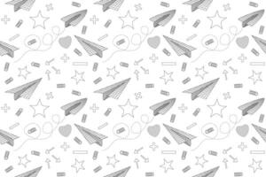 Seamless pattern with paper airplanes, school supplies, and geometric shapes, perfect for back-to-school coloring pages. vector