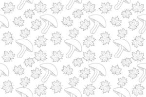 Enjoy coloring this seamless pattern of autumn leaves and mushrooms. Perfect for fall-themed projects and creative relaxation. vector