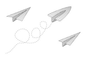 Back to school coloring page featuring simple paper airplanes with dashed lines, perfect for children creative activities and fun learning. vector