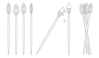 Simple black and white outline of paintbrushes, ideal for coloring pages, back-to-school activities, and creative projects. vector