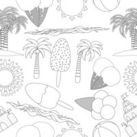 Enjoy a fun and creative summer with this detailed coloring page featuring beach scenes, ice cream, and palm trees. vector