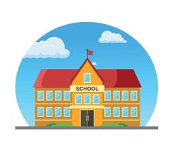 School building with red roof, blue sky and clouds in the background. vector