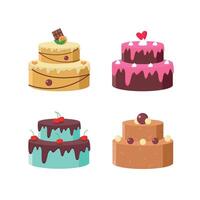 A set of bright and sweet layer cakes. Cakes with different fillings and flavors. vector
