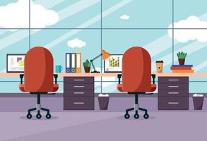 Workplace in a modern office with panoramic windows. vector