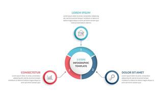 Circle diagram template with three steps or options, process chart, infographic template vector