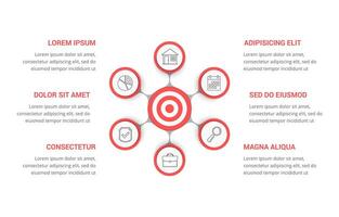 Target with six elements for your text, infographic template vector