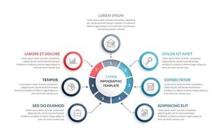 Circle diagram template with seven steps or options, process chart, infographic template vector
