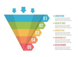 Funnel diagram with 5 elements vector
