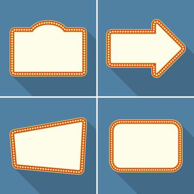 Retro banners with lights, flat design