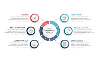 Circle diagram template with six steps or options, process chart vector