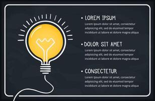 Hand drawn bulb on blackboard background with frame and place for your text vector