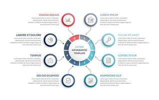 Circle diagram template with eight steps or options, process chart, infographic template vector