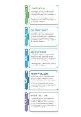 Vertical timeline template with five arrows