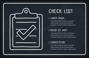 Check list on blackboard, hand drawn clipboard icon and place for your text, blackboard background vector