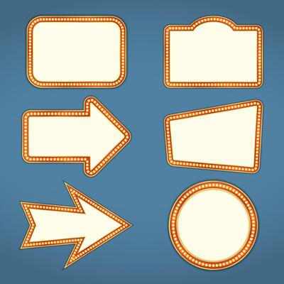 Set of blank retro banners and arrows with lights