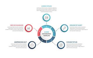 Circle diagram template with five steps or options vector