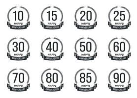 Set of 12 anniversary emblems with laurel wreaths vector