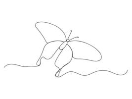 Continuous one line drawing flying butterfly isolated illustration. vector