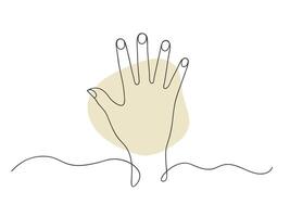 Continuous one line drawing palm hand isolated illustration. vector