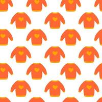 Seamless pattern. Autumn sweater with heart design. Cozy fall background. flat illustration. vector