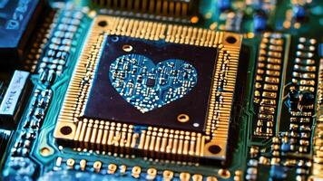 technical chip in the shape of a heart. a piece of metal in the shape of a heart in a technical part video