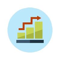 a flat icon of a bar chart with an arrow going up vector