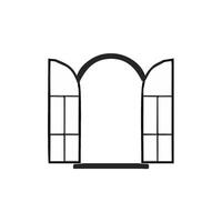 an open window with a view of a garden vector
