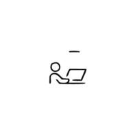 a black and white line icon of a person sitting at a computer vector