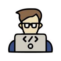 a man with glasses and a laptop is sitting in front of a computer vector