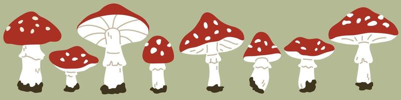 set of doodle fly agarics vector