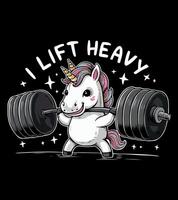 a unicorn with a horn on its head is holding a heavy weights. vector