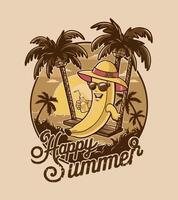 a t-shirt design for a banana that says happy summer in a tropical world. vector