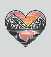 a heart with mountains and trees in the background vector