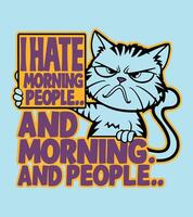 a cartoon of a cat with a yellow background that says hate and people. vector