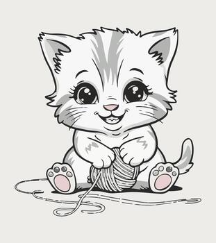 a drawing of a kitten with a string tied to its neck vector