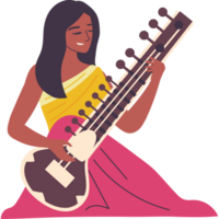 cartoon indian woman playing sitar png