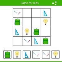 Sudoku with School Elements. Children's Educational Game, Logical Task. Riddle, Quiz for Kids vector