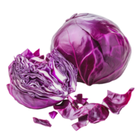 Fresh red cabbage with cut pieces displayed on a clean surface png