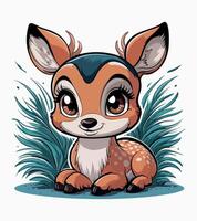 a cartoon of a deer with long eyelashes and a blue cap. vector