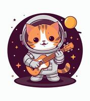 a cat playing a guitar with a star on it vector