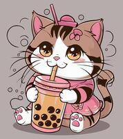 a cartoon cat with a cup of milk in it vector
