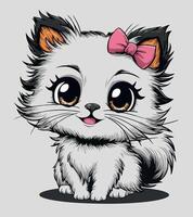 a cat with a pink bow and a pink bow on its head vector